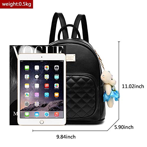 Mini Mochila de cuero negra Pequeña monedero Bolso de cuero Monedero para las muchachas adolescentes Mochila de cuero impermeable para mujer