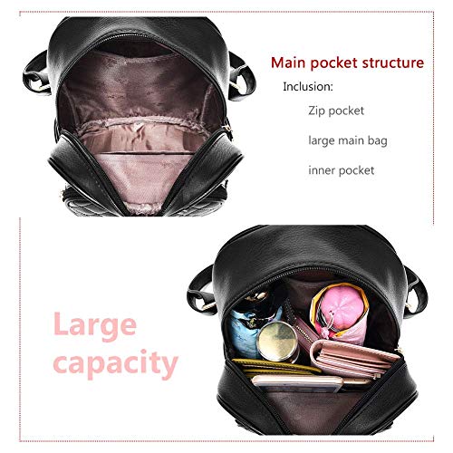 Mini Mochila de cuero negra Pequeña monedero Bolso de cuero Monedero para las muchachas adolescentes Mochila de cuero impermeable para mujer