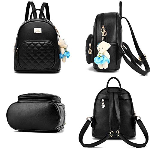 Mini Mochila de cuero negra Pequeña monedero Bolso de cuero Monedero para las muchachas adolescentes Mochila de cuero impermeable para mujer