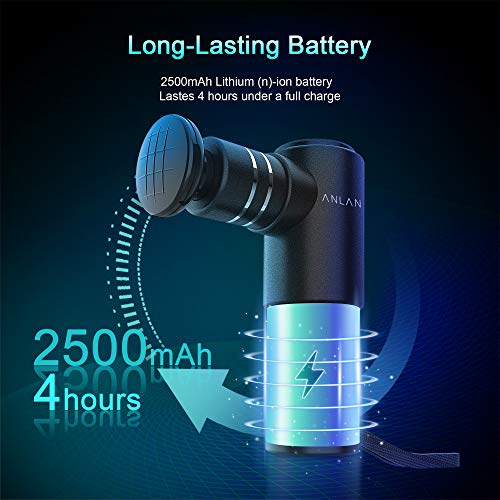 Mini Pistola de Masajeadora Muscular, ANLAN Masajeador de Tejido Muscular Profundo con 4 Niveles Ajustables y 4 Cabezas de Masaje, Ultra Silencioso, Pequeño y Portátil para Relajación Recuperación