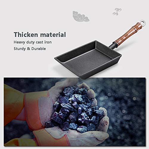 Mini Tamagoyaki Sarten Tortilla Hierro Fundido Rectángulo Japonesa Sartén con Mango de Madera, Sin Revestir, Rápido Desayuno Tortilla Fabricante,Negro
