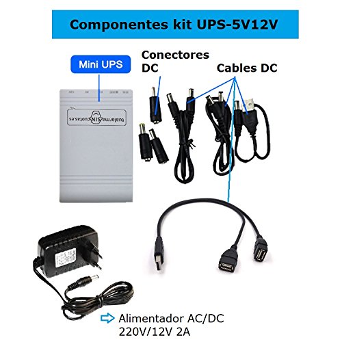 Mini UPS o Mini SAI con batería Interna de Gran Capacidad y Salidas 5V+12Vx2. Válido para routers, cámaras, alarmas, etc