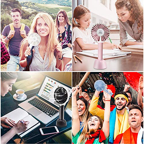 Mini Ventilador de Mano USB, Ventilador USB Portátil con Batería Recargable 2600 mAh Mini Hand Fan Personal con 3 Velocidades Ajustable y Base Escritorio para Oficina Hogar Exterior Viaje etc (Rosa)