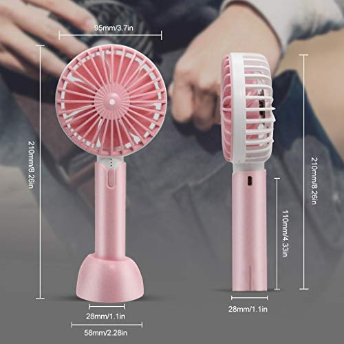 Mini Ventilador de Mano USB, Ventilador USB Portátil con Batería Recargable 2600 mAh Mini Hand Fan Personal con 3 Velocidades Ajustable y Base Escritorio para Oficina Hogar Exterior Viaje etc (Rosa)
