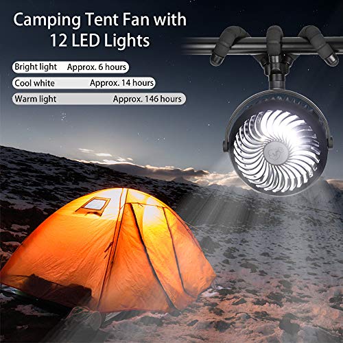 Mini Ventilador portátil, Ventilador de Cochecito alimentado por Batería o Usb, Camping Ventilador con Trípode flexible y Luces LED, flujo de Aire Fuerte pero silencioso, 720 ° ajustable 3 Velocidades