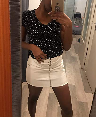 Minifalda de Mujer con Cremallera Falda de Cintura Alta Lápiz Corto Elegante Moda (Blanco, S)