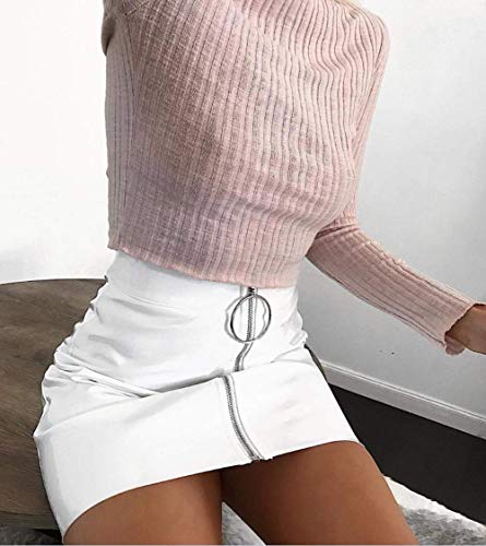 Minifalda de Mujer con Cremallera Falda de Cintura Alta Lápiz Corto Elegante Moda (Blanco, S)