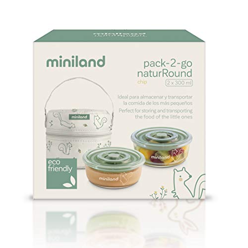 Miniland Pack-2-Go Naturround Chip - Set de Herméticos y Funda, Color Natural Chip