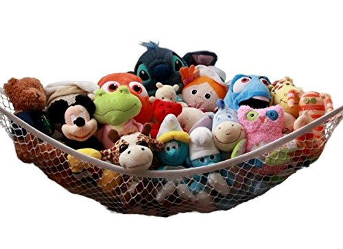 MiniOwls Hamaca de almacenamiento de juguetes – Organizador de animales de peluche para pared de dormitorio, idea de regalo para bebé niña/niño cumpleaños o ducha (blanco, grande)