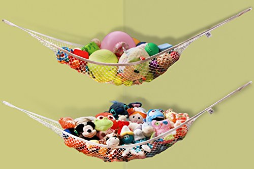 MiniOwls Hamaca de almacenamiento de juguetes – Organizador de animales de peluche para pared de dormitorio, idea de regalo para bebé niña/niño cumpleaños o ducha (blanco, grande)