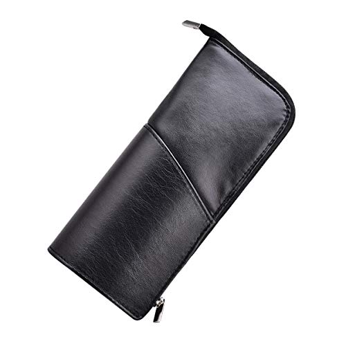 Minkissy - Soporte para brochas de Maquillaje, Bolso de Piel de Poliuretano, Cierre de Cremallera, Organizador de Pinceles para Mujeres, para Viajes al Aire Libre, Color Negro