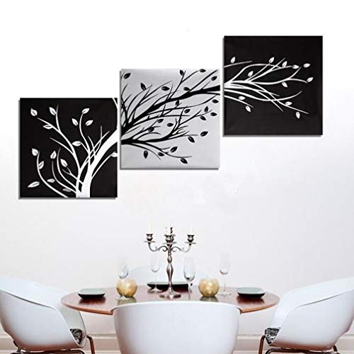 MINRAN DECOR 3 Pintura Conjunta - Lienzo ArtíStico Sin Marco, DiseñO Abstracto, Ramas abstractas en Blanco y Negro, Cuadro Mural para DecoracióN del Hogar, 50x50cmx3
