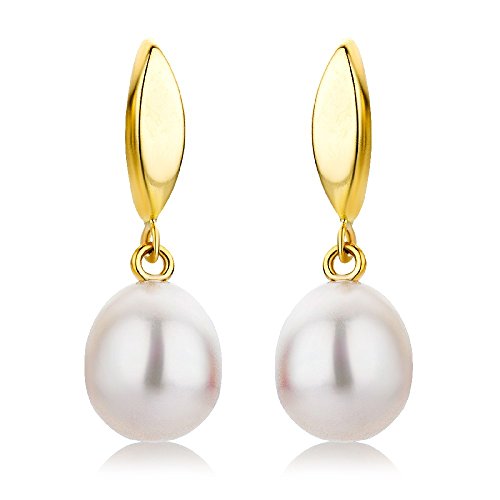 Miore Pendientes de mujer con oro amarillo de 9 k (375), perla cultivada de agua dulce