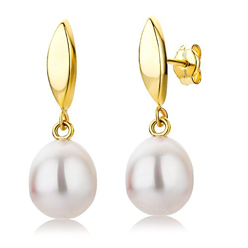 Miore Pendientes de mujer con oro amarillo de 9 k (375), perla cultivada de agua dulce