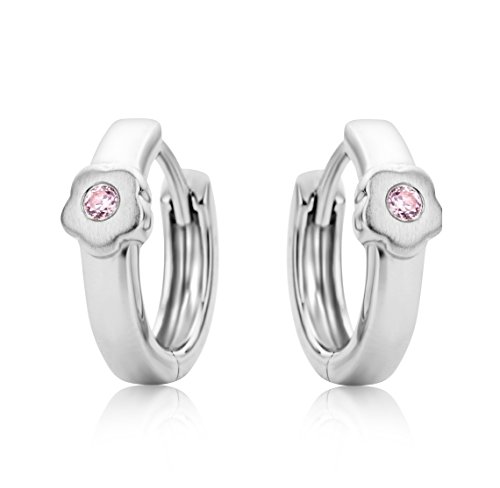 Miore Pendientes de Plata de Ley con Circonita Rosa para Niña