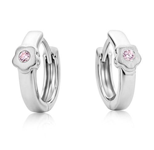 Miore Pendientes de Plata de Ley con Circonita Rosa para Niña