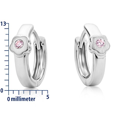 Miore Pendientes de Plata de Ley con Circonita Rosa para Niña