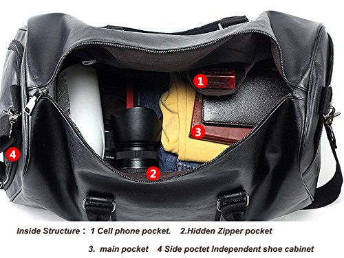 Mioy Bolsas De Viaje De Cuero Impermeable Moda Hombre Gran Capacidad Bolsa de Deportes totalizadores Travel Duffle (Negro)