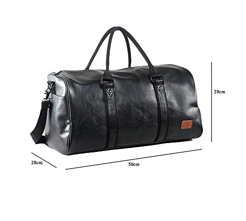 Mioy Bolsas De Viaje De Cuero Impermeable Moda Hombre Gran Capacidad Bolsa de Deportes totalizadores Travel Duffle (Negro)
