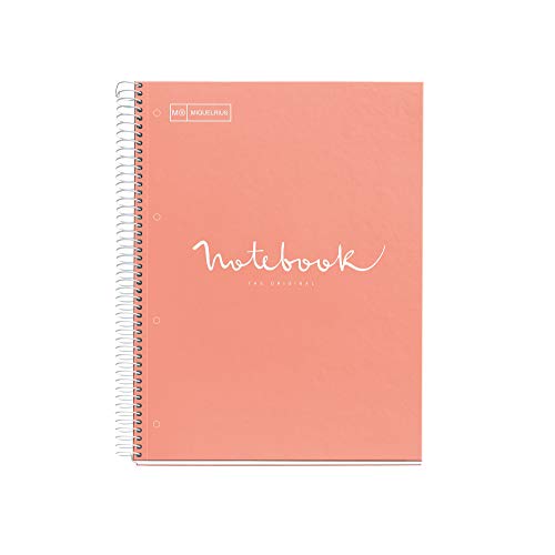 MIQUELRIUS - Cuaderno Notebook Emotions - 1 franja de color, A4, 80 Hojas cuadriculadas 5mm, Papel 90g, 4 Taladros, Cubierta de Cartón Extraduro, Color Melocotón