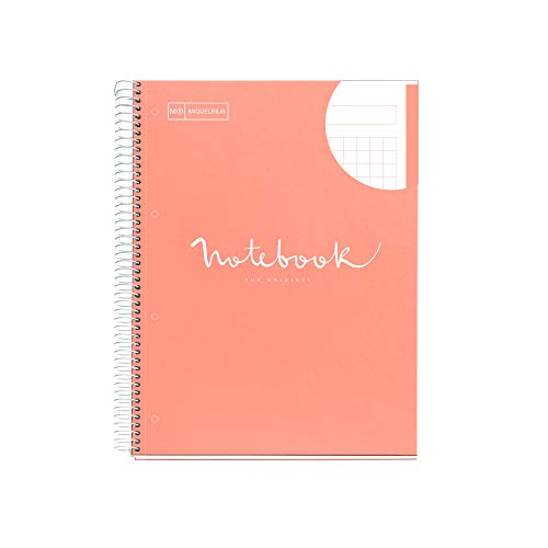 MIQUELRIUS - Cuaderno Notebook Emotions - 1 franja de color, A4, 80 Hojas cuadriculadas 5mm, Papel 90g, 4 Taladros, Cubierta de Cartón Extraduro, Color Melocotón