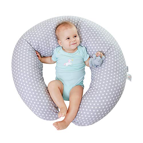 Miracle Baby Almohada Embarazada Multifuncional,Cojines de Lactancia Extraíble y Lavable, Almohada de Lactancia Materna + funda de almohada 100% algodon para Madre y Bebé-190cm x 38cm(gris)