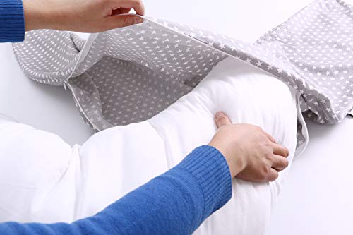 Miracle Baby Almohada Embarazada Multifuncional,Cojines de Lactancia Extraíble y Lavable, Almohada de Lactancia Materna + funda de almohada 100% algodon para Madre y Bebé-190cm x 38cm(gris)