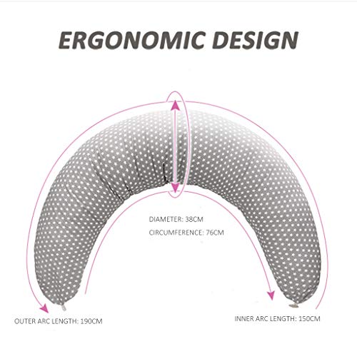 Miracle Baby Almohada Embarazada Multifuncional,Cojines de Lactancia Extraíble y Lavable, Almohada de Lactancia Materna + funda de almohada 100% algodon para Madre y Bebé-190cm x 38cm(gris)
