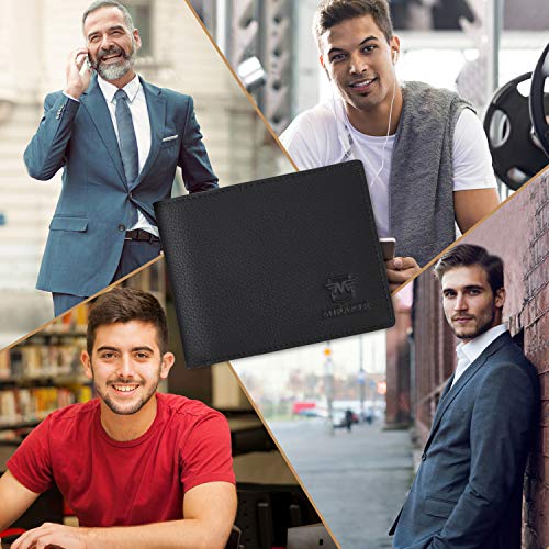 Mirakle Cartera Hombre, Carteras Hombre con Monedero, Cartera Hombre Piel, Billetera Hombre RFID con 10 Ranuras para Tarjetas, 2 Compartimentos para Billetes, 1 Bolsillo Grande para Monedas - Negro