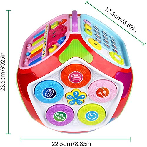 Miric - 7 en 1 Música Cubo de Actividades Juguetes Bebes 1 Año con Sonido, Dados de Aprendizaje de Rompecabezas, Juguetes Educativos de Aprendizaje Electrónico Regalo para Bebés Niños