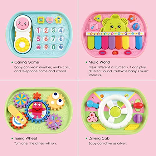 Miric - 7 en 1 Música Cubo de Actividades Juguetes Bebes 1 Año con Sonido, Dados de Aprendizaje de Rompecabezas, Juguetes Educativos de Aprendizaje Electrónico Regalo para Bebés Niños