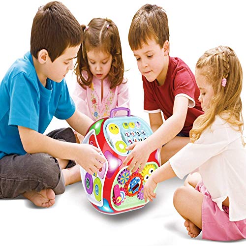 Miric - 7 en 1 Música Cubo de Actividades Juguetes Bebes 1 Año con Sonido, Dados de Aprendizaje de Rompecabezas, Juguetes Educativos de Aprendizaje Electrónico Regalo para Bebés Niños