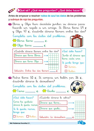 Mis problemas favoritos 2.1 / Editorial GEU / 2º Primaria / Mejora la resolución de problemas / Recomendado como repaso / Con actividades sencillas