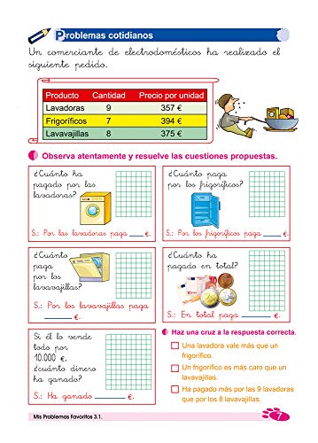 Mis problemas favoritos 3.1 / Editorial GEU / 3º Primaria / Mejora la resolución de problemas / Recomendado como repaso / Con actividades sencillas