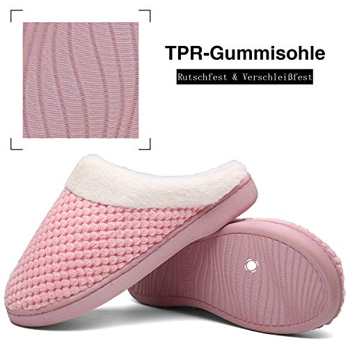 Mishansha Hombre Zapatillas Casa Invierno de Espuma Viscoelástica Antideslizantes CáLido Pantuflas Mujer de Interior y Exterior Rosado Gr.38/39