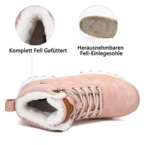 Mishansha Mujer Botas de Nieve Mujer Botines Zapatos Senderismo Impermeables Deportes Trekking Zapatos Impermeable Botas de Invierno Fur Forro Aire Libre Boots Rosa 40 EU