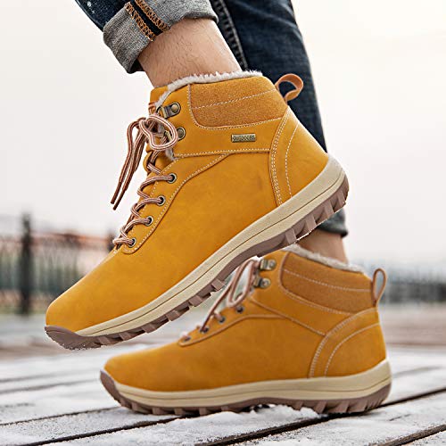 Mishansha Mujer Hombre Botas para Invierno con Forro de Piel Cálidas Zapatos para Caminar Senderismo y Trekking - Calentitas Cómodas Antideslizantes(Amarillo, 48 EU)