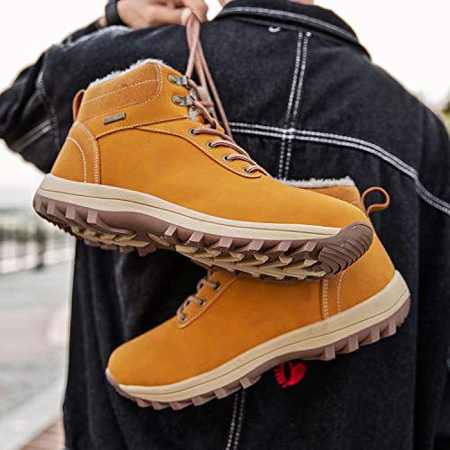 Mishansha Mujer Hombre Botas para Invierno con Forro de Piel Cálidas Zapatos para Caminar Senderismo y Trekking - Calentitas Cómodas Antideslizantes(Amarillo, 48 EU)