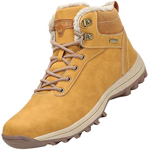 Mishansha Mujer Hombre Botas para Invierno con Forro de Piel Cálidas Zapatos para Caminar Senderismo y Trekking - Calentitas Cómodas Antideslizantes(Amarillo, 48 EU)