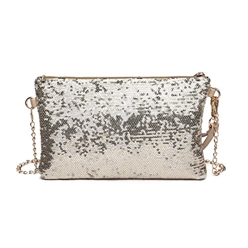 Miss Lulu Bolso para Mujer Bolso de Cadena Hombro Bolso de Mano Bonita (Oro)