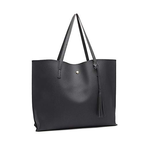 Miss Lulu Bolsos de moda para mujer Cuero PU Asa superior Bolsa de asas Hombro Satchel Bag (Negro)