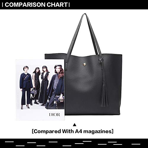 Miss Lulu Bolsos de moda para mujer Cuero PU Asa superior Bolsa de asas Hombro Satchel Bag (Negro)