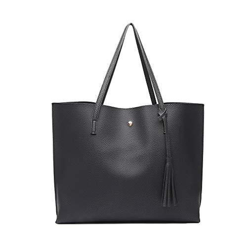 Miss Lulu Bolsos de moda para mujer Cuero PU Asa superior Bolsa de asas Hombro Satchel Bag (Negro)