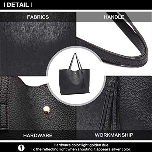 Miss Lulu Bolsos de moda para mujer Cuero PU Asa superior Bolsa de asas Hombro Satchel Bag (Negro)
