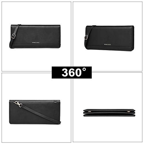 Miss Lulu Carteras de Mano Clutch Pu Bolsas Cuero PU Fiesta Boda Mujer Monedero (Negro)