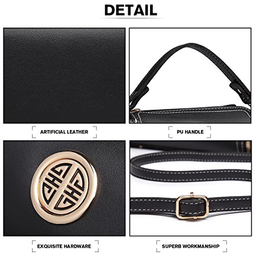 Miss Lulu Marca Mujeres Top Mango Bolsa Pu cuero cruzada bolso elegante bolso bolso pequeño clásico para mujer bolso de hombro (Negro)