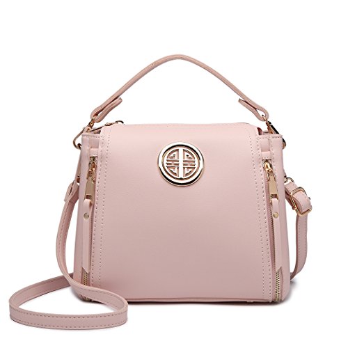 Miss Lulu Marca Mujeres Top Mango Bolsa Pu cuero cruzada bolso elegante bolso bolso pequeño clásico para mujer bolso de hombro (Rosa)
