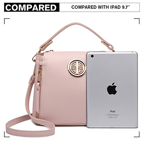Miss Lulu Marca Mujeres Top Mango Bolsa Pu cuero cruzada bolso elegante bolso bolso pequeño clásico para mujer bolso de hombro (Rosa)