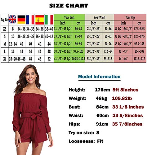 MISS MOLY Mujer Mono Elegante Cortos Verano Fuera del Hombro Casual Pantalones Ropa Vestir Cintura Alta Vendaje Ajustado Sexy Trajes Rojo Medium