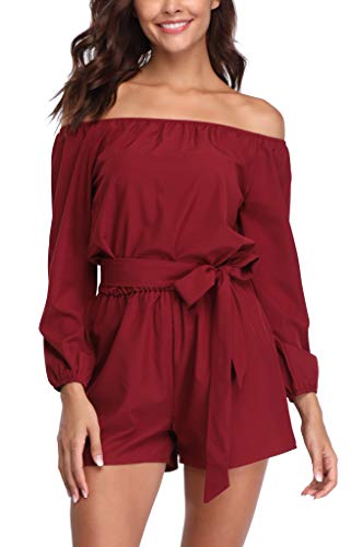 MISS MOLY Mujer Mono Elegante Cortos Verano Fuera del Hombro Casual Pantalones Ropa Vestir Cintura Alta Vendaje Ajustado Sexy Trajes Rojo Medium